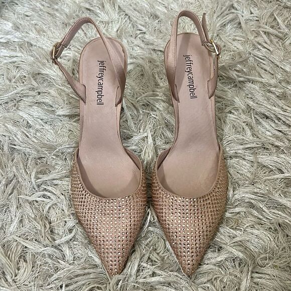 NWOB Jeffrey Campbell Zivote Crystal Satin Slingback Heels in Light Pink size 7 - Picture 7 of 13